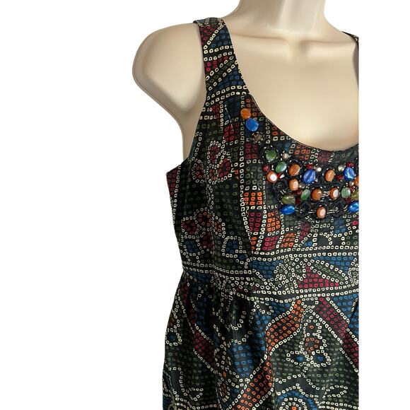 Anna Sui Anthropologie Dress 6 Fit & Flare Beaded Tank knee Length Tea Brunch - Picture 6 of 15